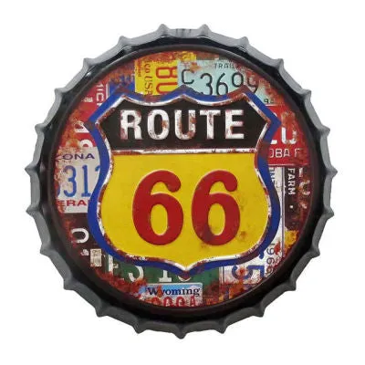 ROUTE 66 BOTTLE TOP  METAL WALL ART