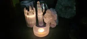 SELENITE CRYSTAL MOON TEA LIGHT CANDLE HOLDER
