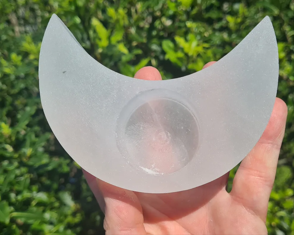SELENITE CRYSTAL MOON TEA LIGHT CANDLE HOLDER