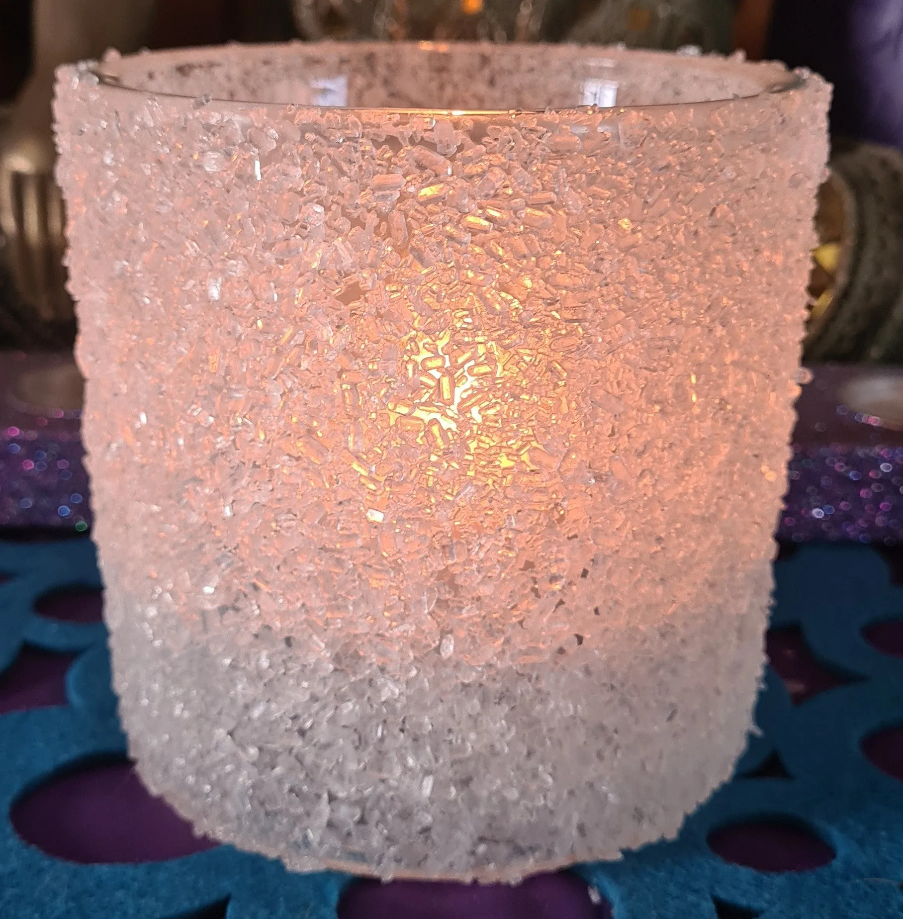 SHIMMERING CRYSTALLY LOOKING CANDLE HOLDERS