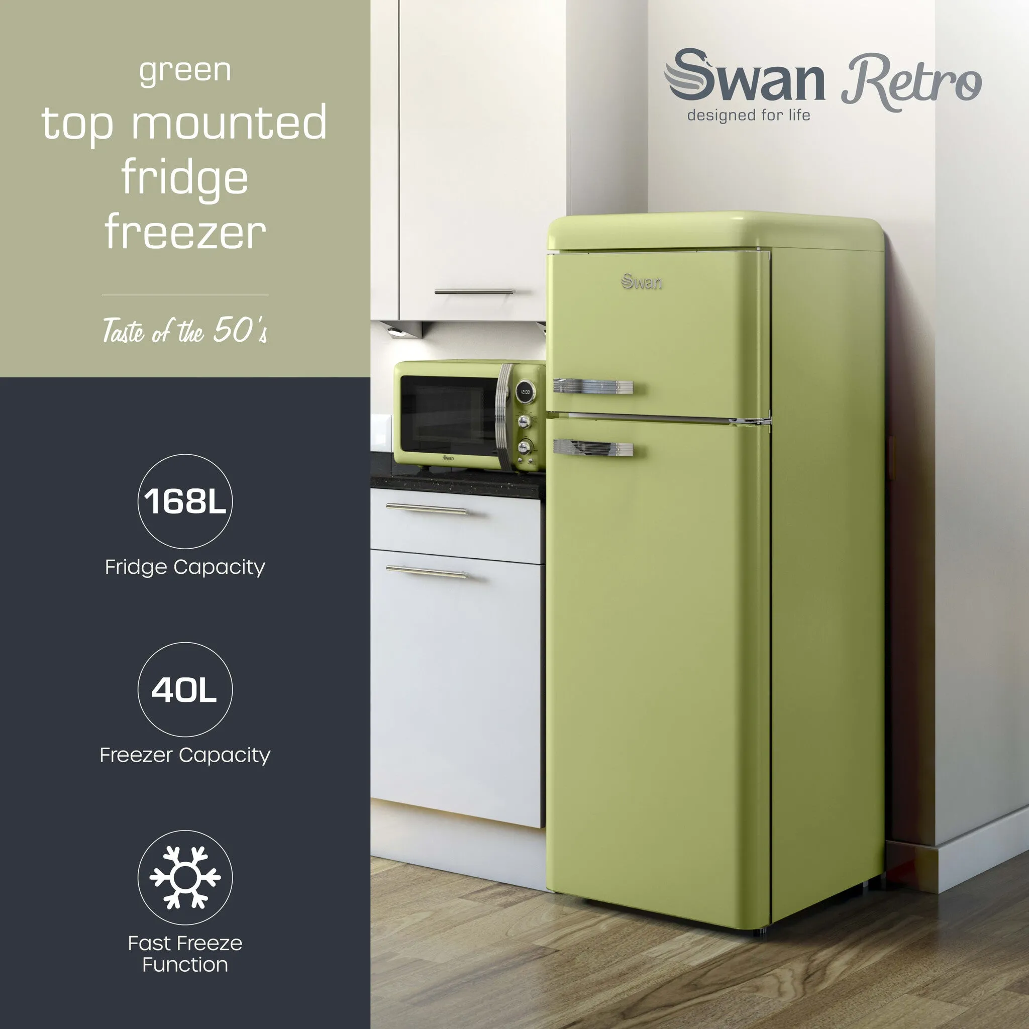 Swan SR11010GNE fridge-freezer Freestanding 168 L E Green
