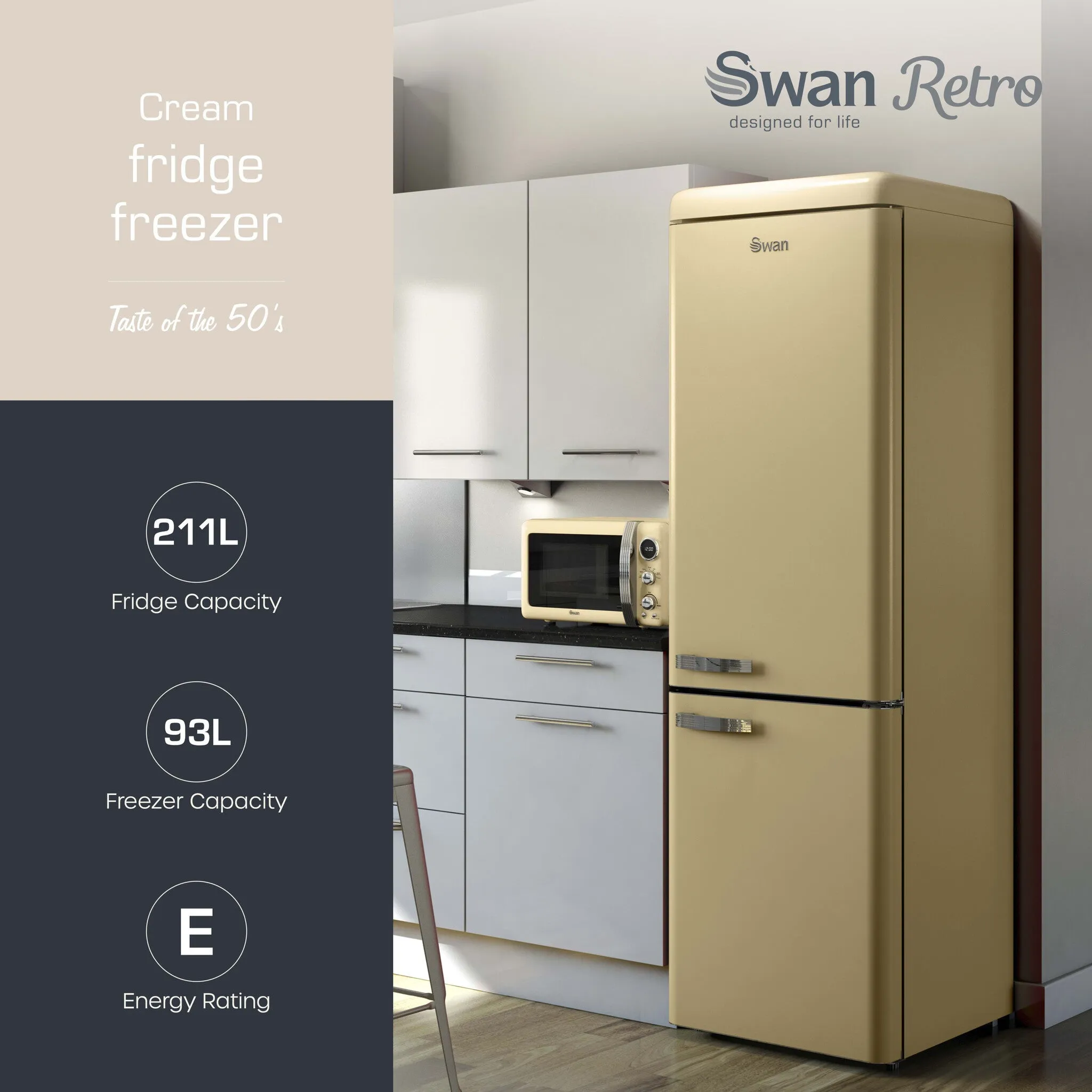 Swan SR11020CNE fridge-freezer Freestanding 211 L E Cream