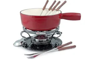 Swissmar | Lugano 9 Pc. Set, Cherry Red Cast Iron Cheese Fondue