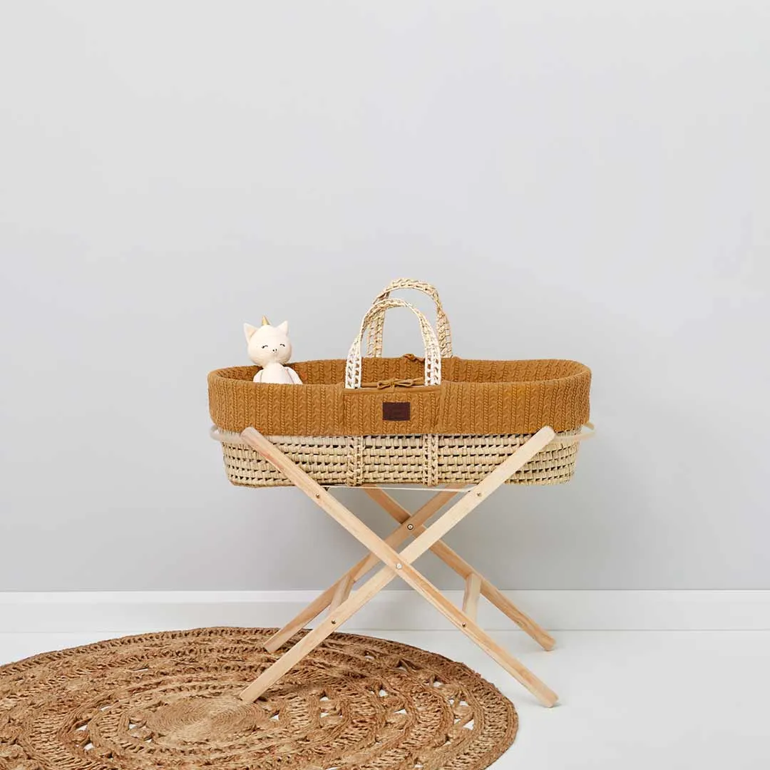 The Little Green Sheep Organic Knitted Moses Basket & Mattress - Honey