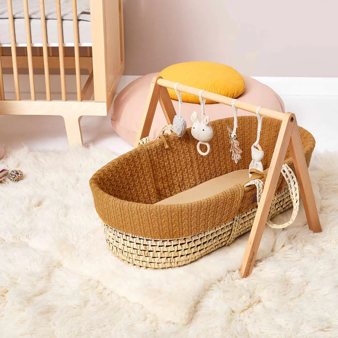 The Little Green Sheep Organic Knitted Moses Basket & Mattress - Honey