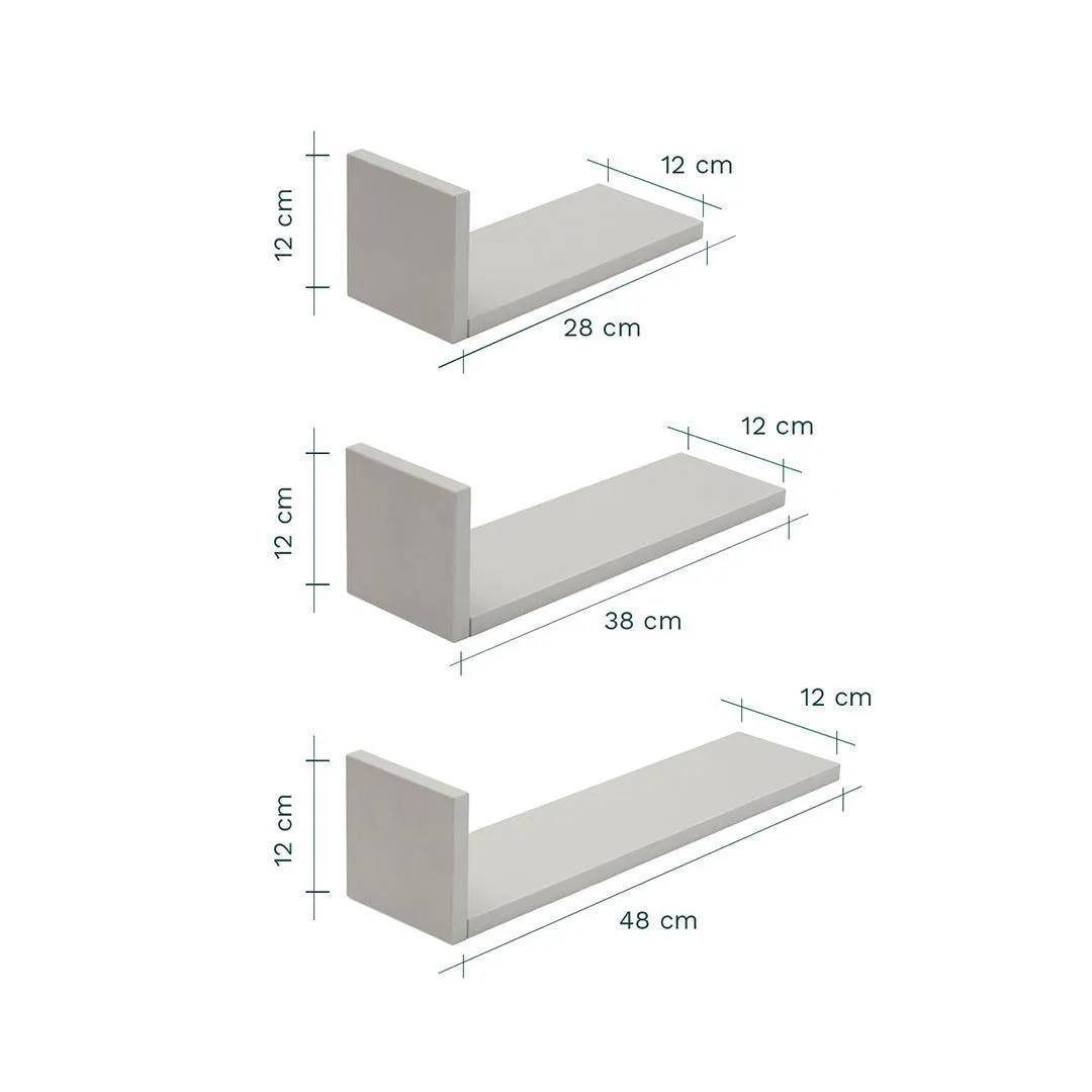 Tutti Bambini Rio Set of Three L-Shaped Wall Shelves - Dove Grey