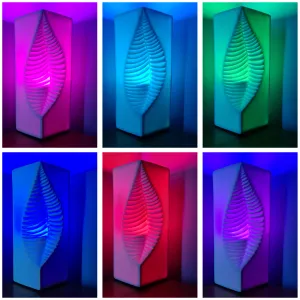 UNIQUE COLOUR CHANGING WHITE LEAF INDENT CERAMIC LAMP