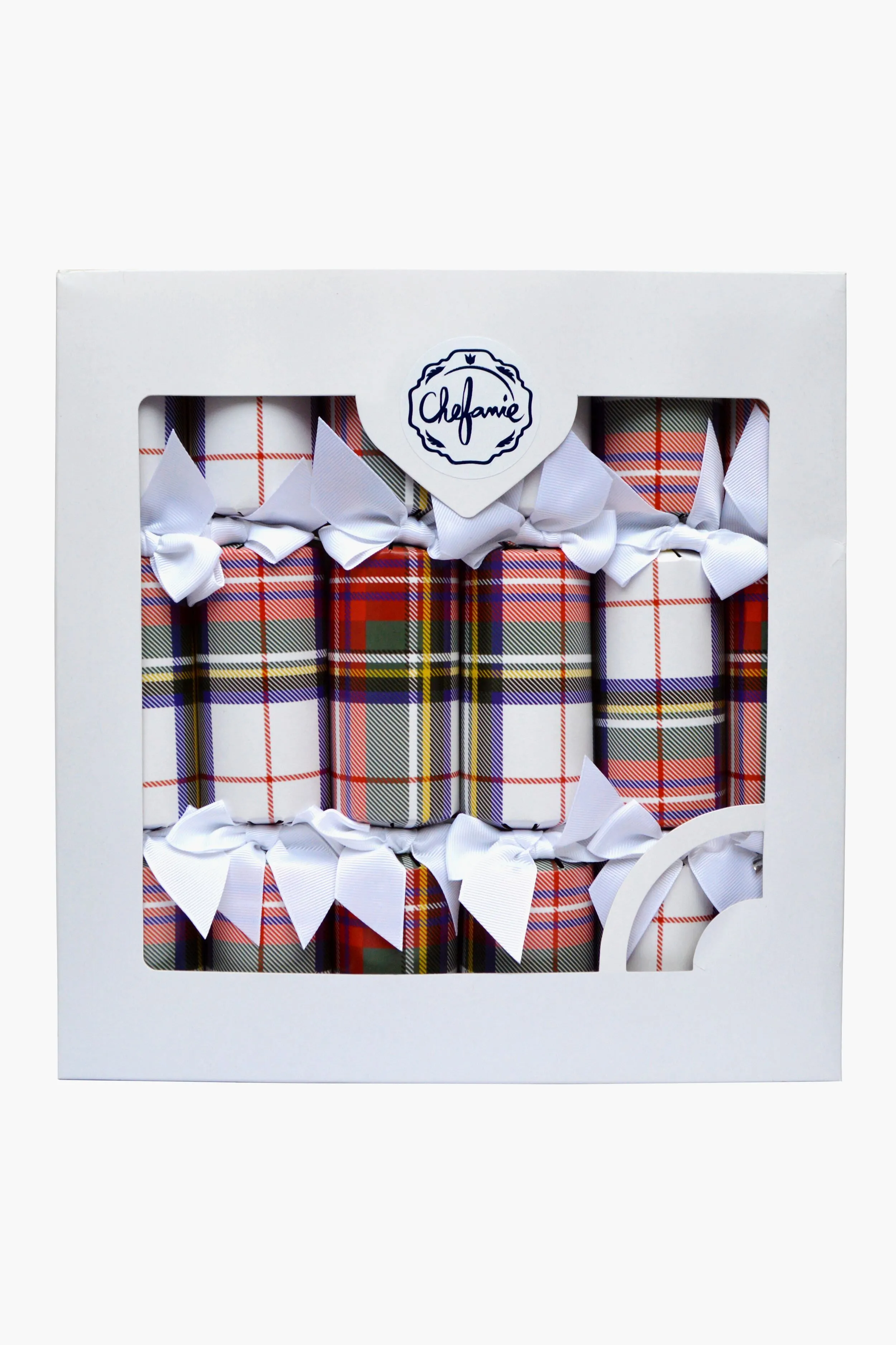 White Plaid Poppers Set of 6